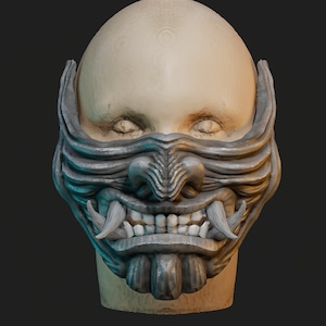 Hannya Samurai Oni Half Mask 6 3D printing file stl