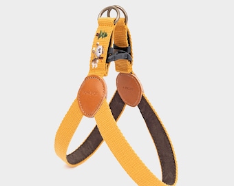 Adventure Dog Harness: Sahara Mustard, Embroidered, Italian Leather