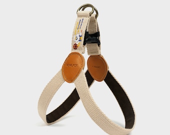 HOWLPOT Adventure Dog Harness, Khaki Embroidered 8-bit Design