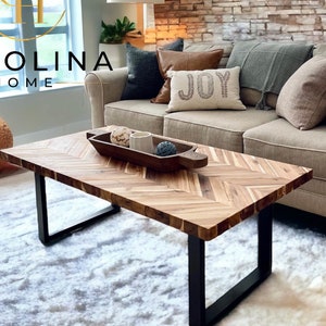 Modern Contemporary Acacia Hardwood Coffee Table by Carolina Home. Sleek and Sophisticated Solid Wood Table For Living Room, Office and Loft