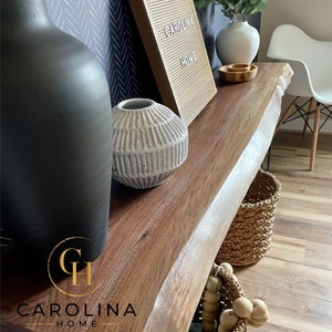 Carolina Home - Narrow Console Table with Walnut Live Edge and Metal Industrial Legs. Rustic Home Decor for Entryway, Living Room, Mudroom