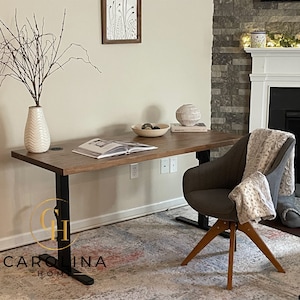 Carolina Home - Standing Desk with Adjustable Electric Base. Solid Hardwood Desk Top with Built In Power Supply & USB Ports.