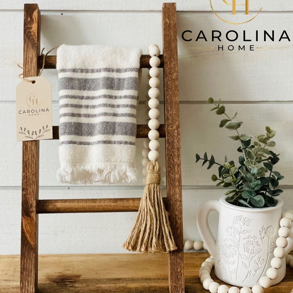 Carolina Home - Mini Farmhouse Ladder, Tea Towel Ladder, Decorative Towel Holder, Home Decor, Hand Towel Holder