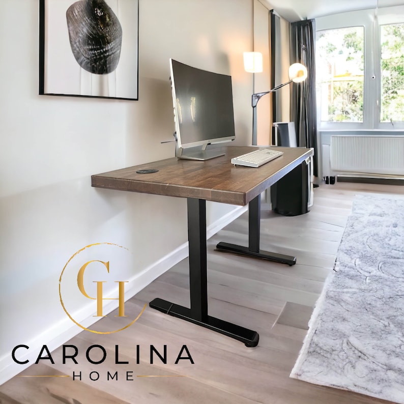 Solid Hardwood Standing Desk – Electric Adjustable Height, Home Office image 5