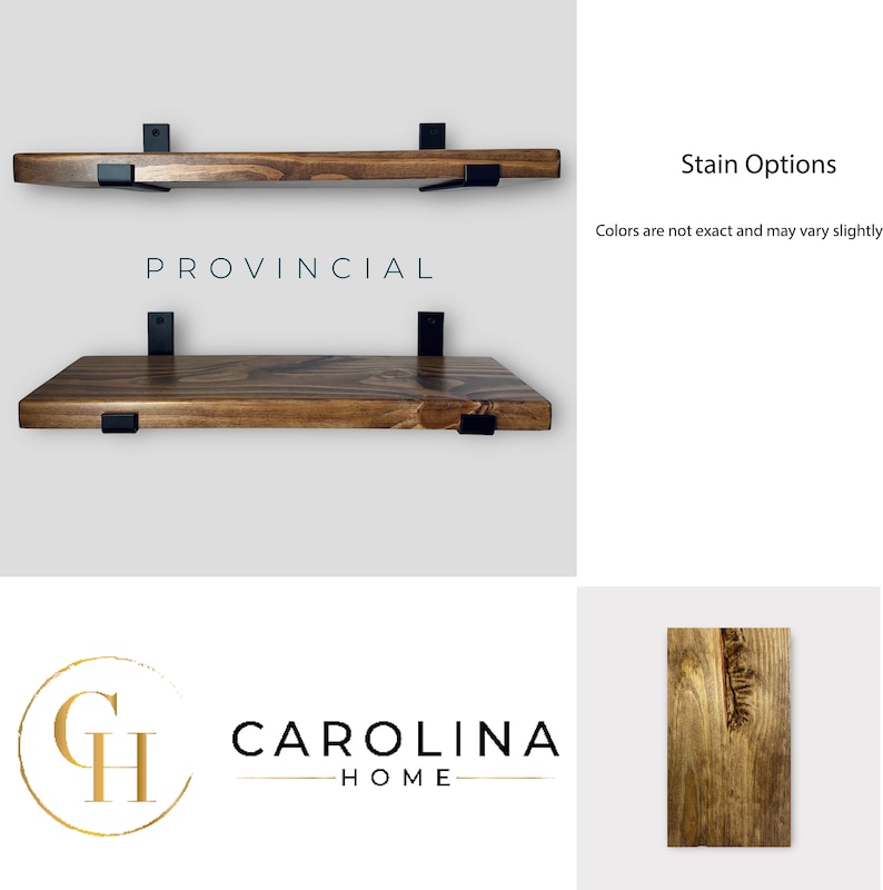 Carolina Home SET OF TWO 2 Rustic Floating Shelves with Industrial Brackets, Modern, Kitchen Shelf, Farmhouse Home Decor, Minimalist image 5