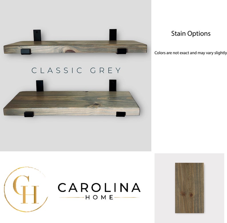 Carolina Home SET OF TWO 2 Rustic Floating Shelves with Industrial Brackets, Modern, Kitchen Shelf, Farmhouse Home Decor, Minimalist image 7