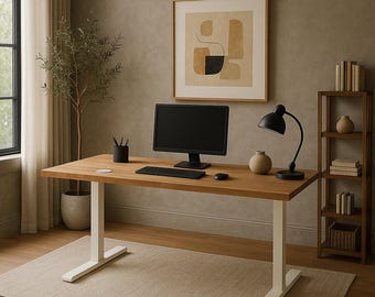 Solid Hardwood Standing Desk – Electric Adjustable Height, Home Office