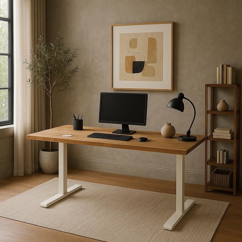 Solid Hardwood Standing Desk – Electric Adjustable Height, Home Office image 1