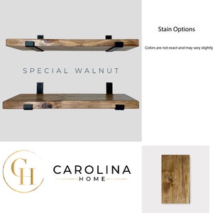 Carolina Home SET OF TWO 2 Rustic Floating Shelves with Industrial Brackets, Modern, Kitchen Shelf, Farmhouse Home Decor, Minimalist image 4