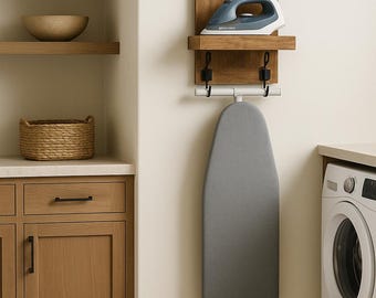 Handcrafted Mango Wood Ironing Board Shelf | Wall Mounted Laundry Rack