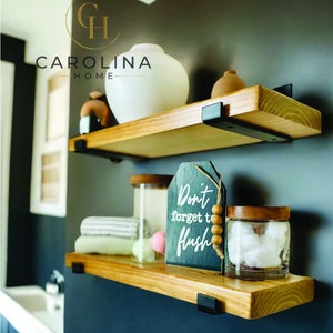 Carolina Home SET OF TWO 2 Rustic Floating Shelves with Industrial Brackets, Modern, Kitchen Shelf, Farmhouse Home Decor, Minimalist image 3