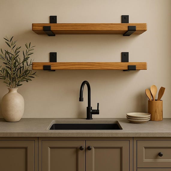 Heavy-Duty Rustic Floating Shelf with Industrial Metal Brackets, Wall Shelf, Bookshelf