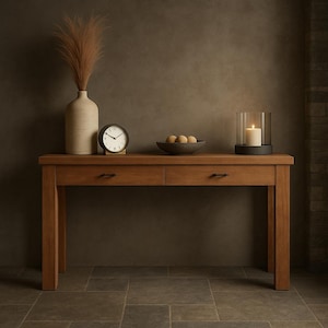 Console Table with Drawers, 65&quot; in Tuscan Sandstone and Aged Ironwood