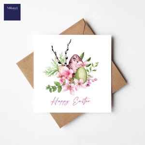 Carte de Pâques personnalisée, fleurs, tous les noms et parents fille petit-fils nièce soeur, famille