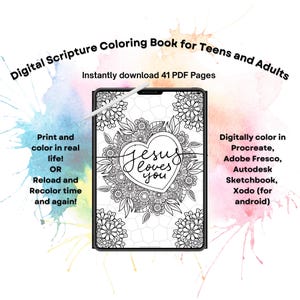 Bible Digital Coloring - Instant Digital Download Bible Verse Coloring 40 Pages Printable Scripture Coloring Book