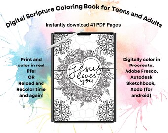 Libro da colorare con versetti della Bibbia: 40 pagine di Scritture stampabili (download digitale)