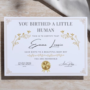 Geboorteakte gepersonaliseerde sjabloon Babyjongen meisje Baby aandenken Aanpasbare sjabloon Nieuw oudercadeau Gefeliciteerd Goed gedaan