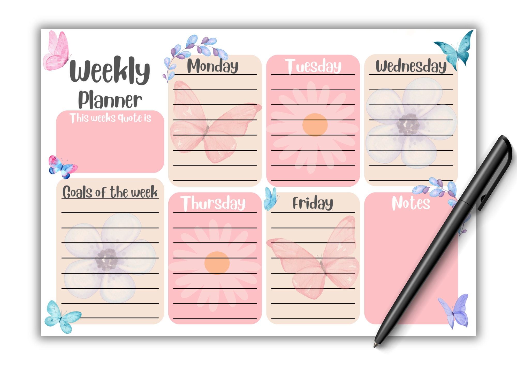 Weekly Planner Page, Week Plan, Printable Diary, A4 Page, Digital Print ...