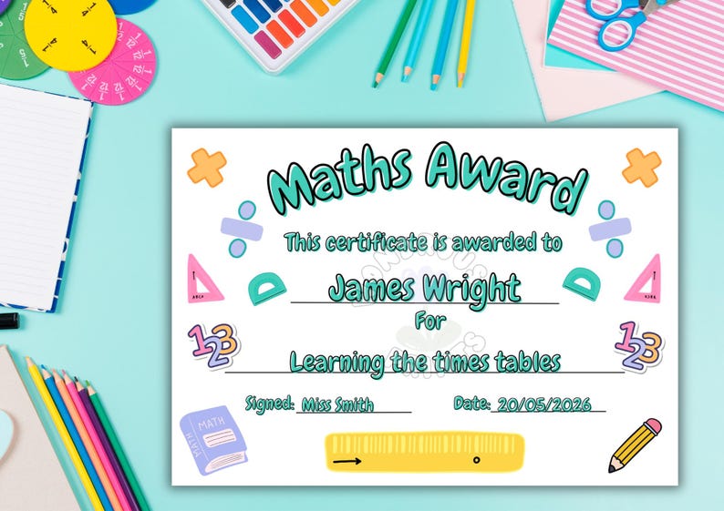 Maths School Certificate, Editable Printable for Kids, Congratulations ...