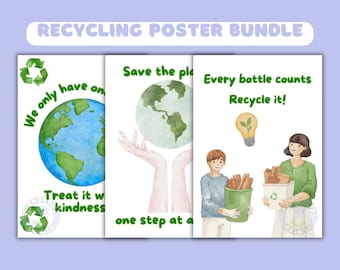 Recycling Classroom Poster Bundle, Educational Eco Friendly Wall Art, Digital Download