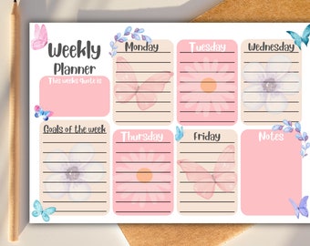 Weekly Planner Page, Week Plan, Printable Diary, A4 Page, Digital Print, organiser gift, Student organisation