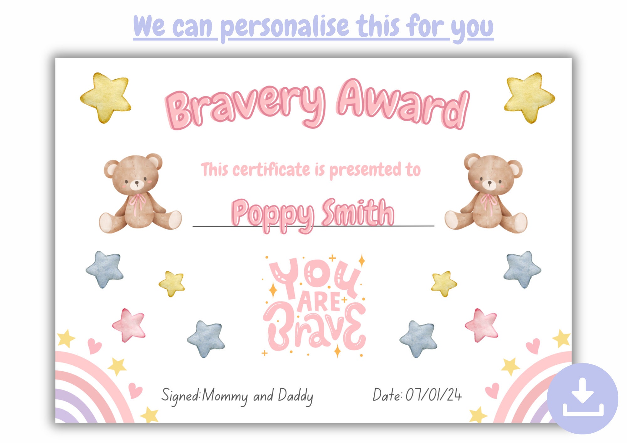 Pink Bravery Award Certificate Back to School Bravery Award Certificate ...