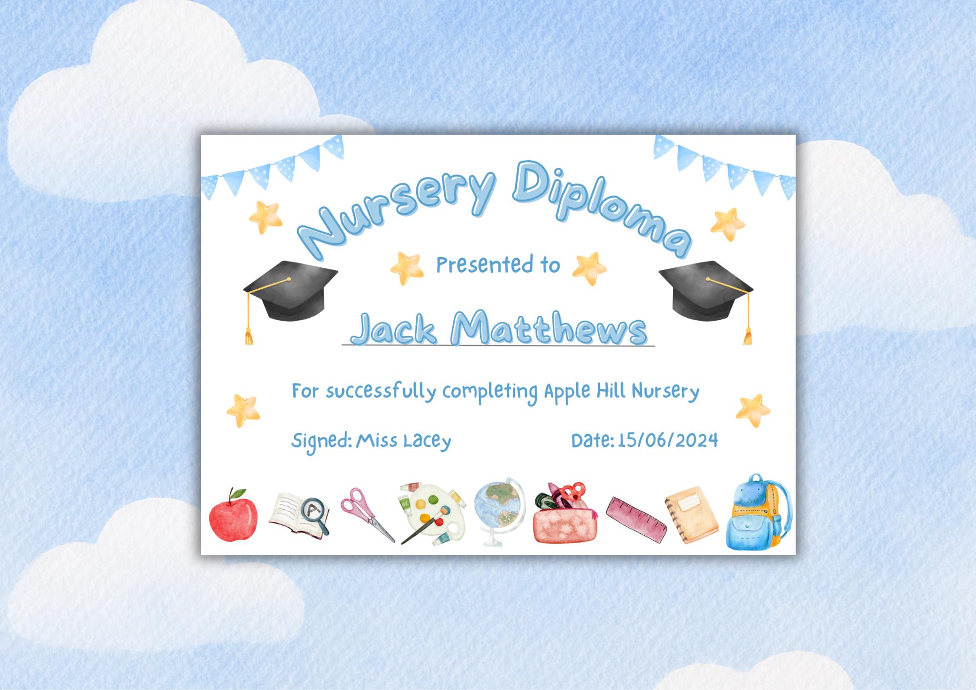 Personalized Nursery Graduation Certificate - Printable Keepsake ...