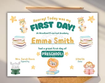 First Day at Preschool-certificaat, bewerkbaar afdrukbaar, digitale download, sjabloon voor goed uitgevoerde kinderprijs