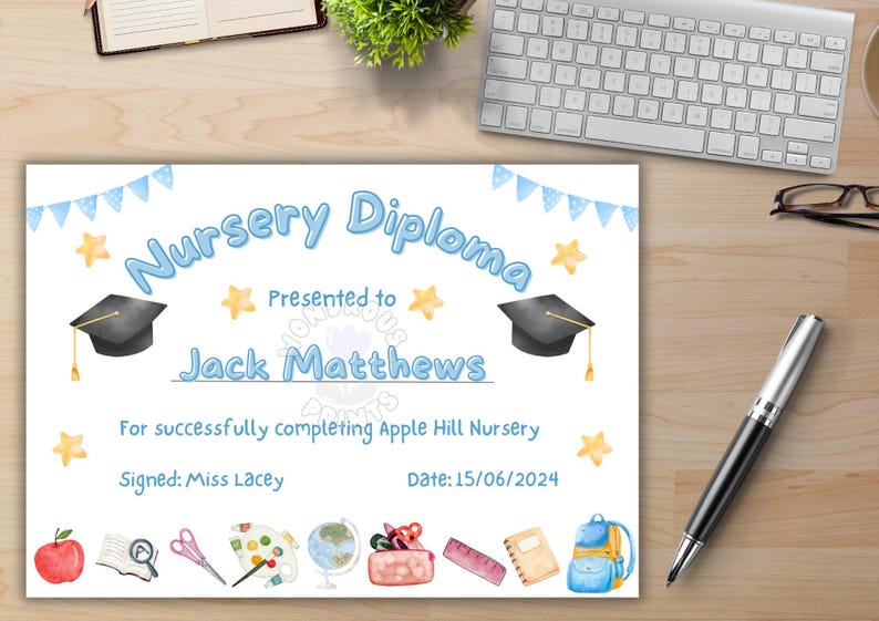 Nursery Graduation Certificate, Editable Template, Digital Printable ...