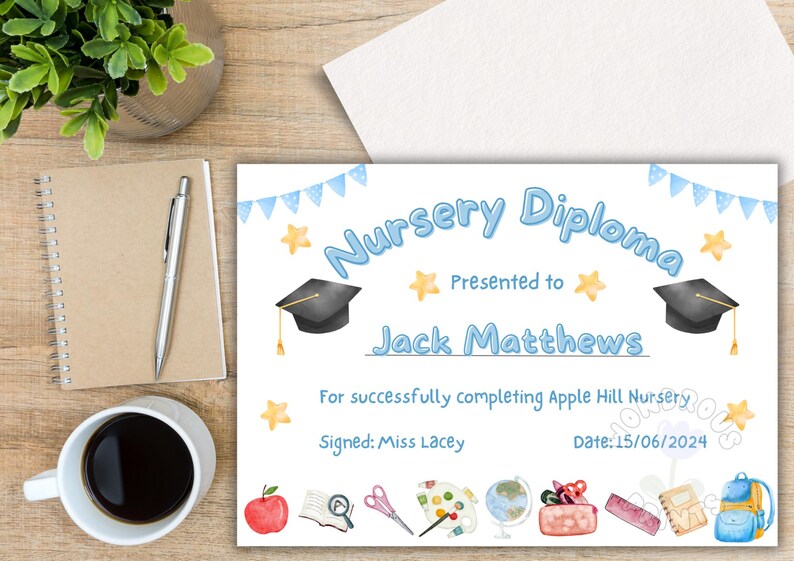 Nursery Graduation Certificate, Editable Template, Digital Printable ...
