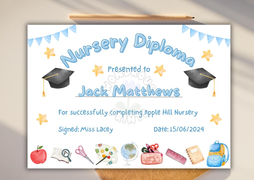 Nursery Graduation Certificate, Editable Template, Digital Printable ...