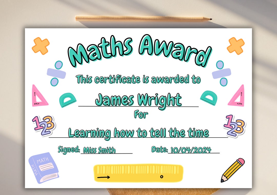 Maths Award Certificate Well Done Digital Congratulations Achievement ...