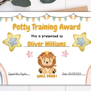 Personalised Potty Training Certificate Well done award Certificate template Potty Training Reward Downloadable print Digital Print