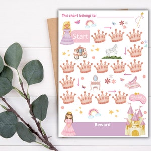 Princess-beloningstabel, kindergrafiek, prestatiegrafiek, doelengrafiek, Instant download, Afdrukbaar, Thuisonderwijs-afdruk, Educatieve afdruk
