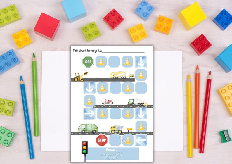 Construction Reward Chart, Kids Printable, Activity Template, Digital ...