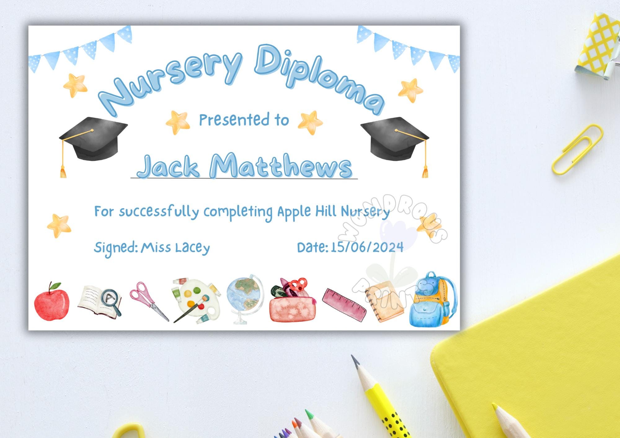 Nursery Graduation Certificate, Editable Template, Digital Printable ...