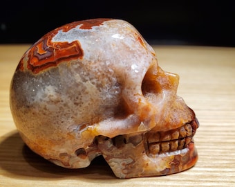 2.0" RED CRAZY LACE Agate Carved Crystal Skull Healing Realistic Natural Gemstone Carving 90g