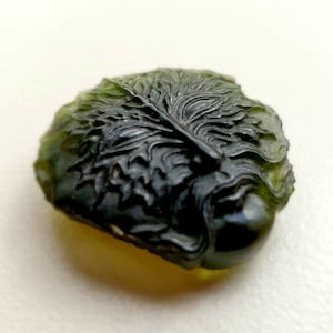 MOLDAVITE Carving 16g Hand Carved Green Man Face Dragonfly TOP Q Czech Gem Stone Natural Mineral Tektite Large 80ct