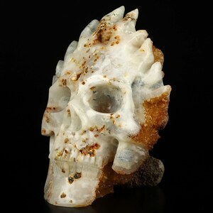 7.7&quot; QUARTZ GEODE Carved Crystal Skull, Healing, Realistic, Skullis, Natural, Huge Carving Gemstone 5.5LB