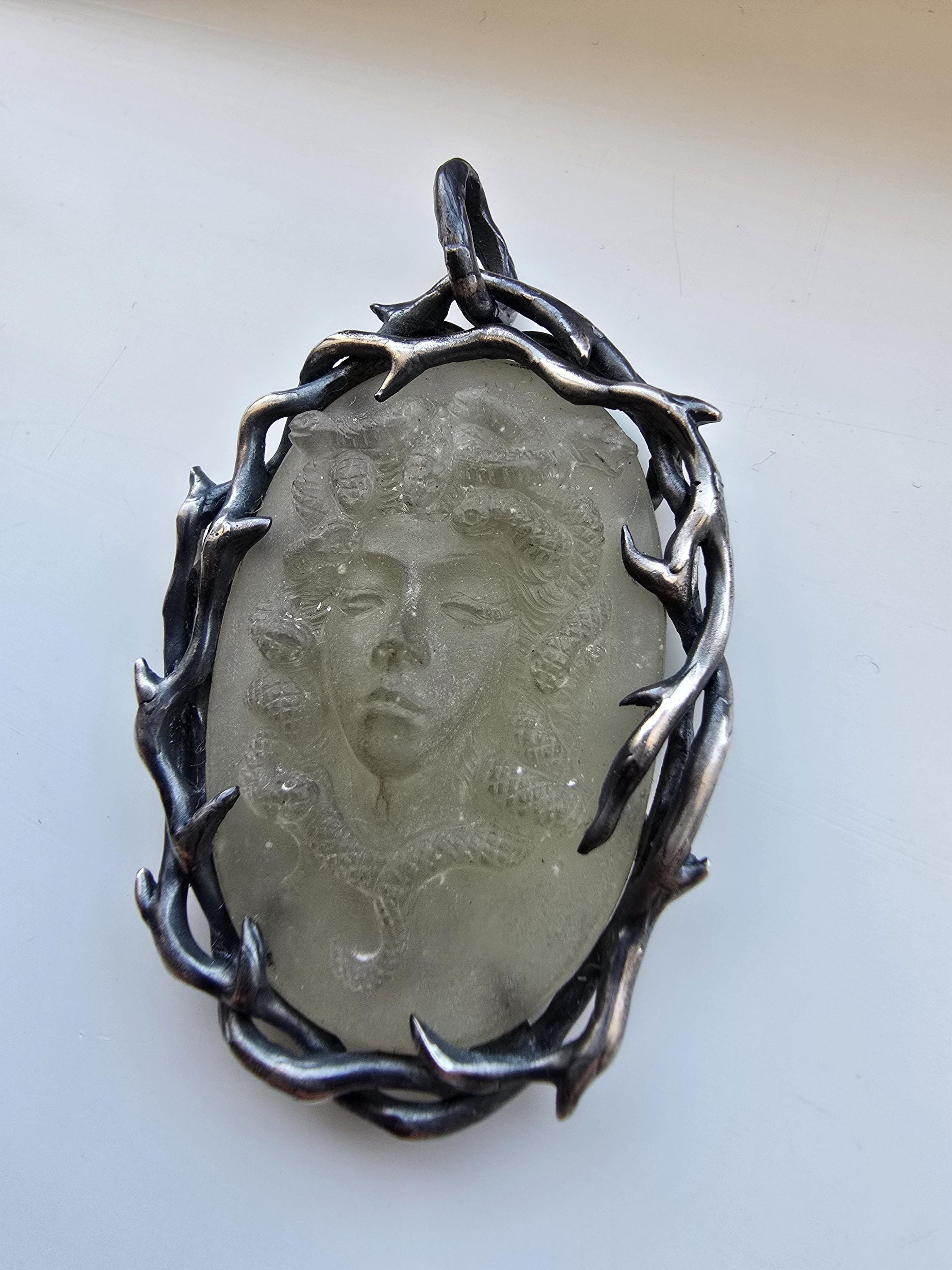 Buy Libyan Desert Glass Medusa Pendant – 17g Solid Silver · Hand