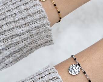 Pulseras Lisa/Delia - Cadena de acero inoxidable personalizable con cuentas de resina y borla martillada