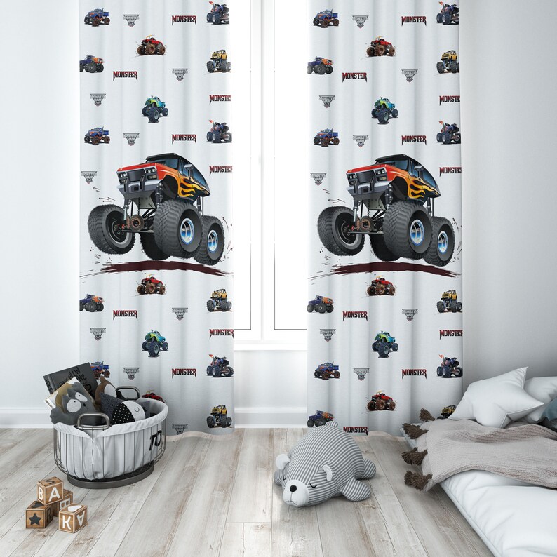 Monster Cars Kids Room Curtain Race Cars Curtain Baby Boy Etsy