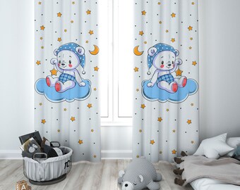 cute bear nursery curtain, boy's room, curtains for kids room, kids curtains, kids blackout curtains, girl's room, baby room curtains