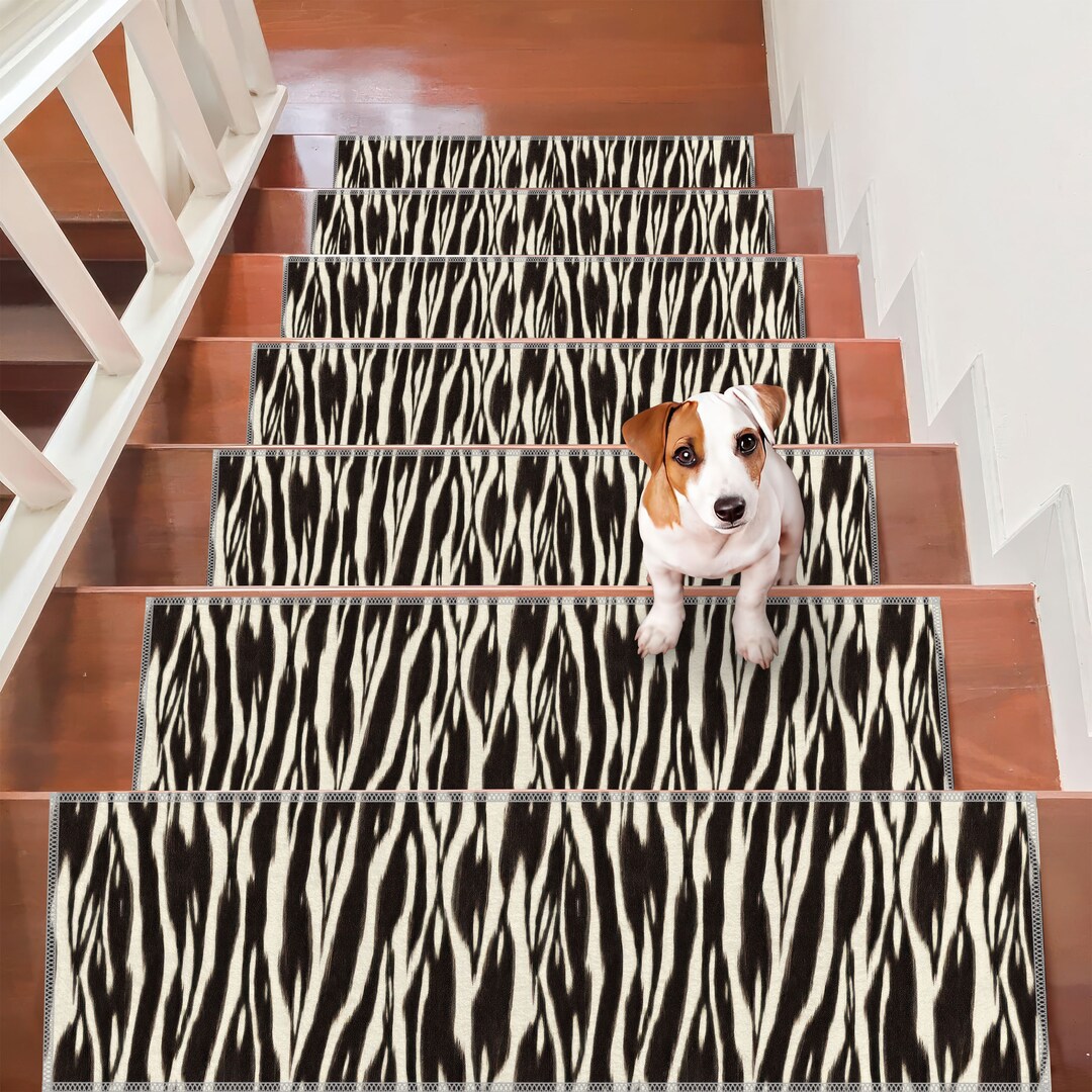 Zebra Skin Stair Treads Rug Animal Nonslip Carpet Machine Etsy