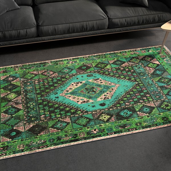 Green Overdyed Rug Etsy