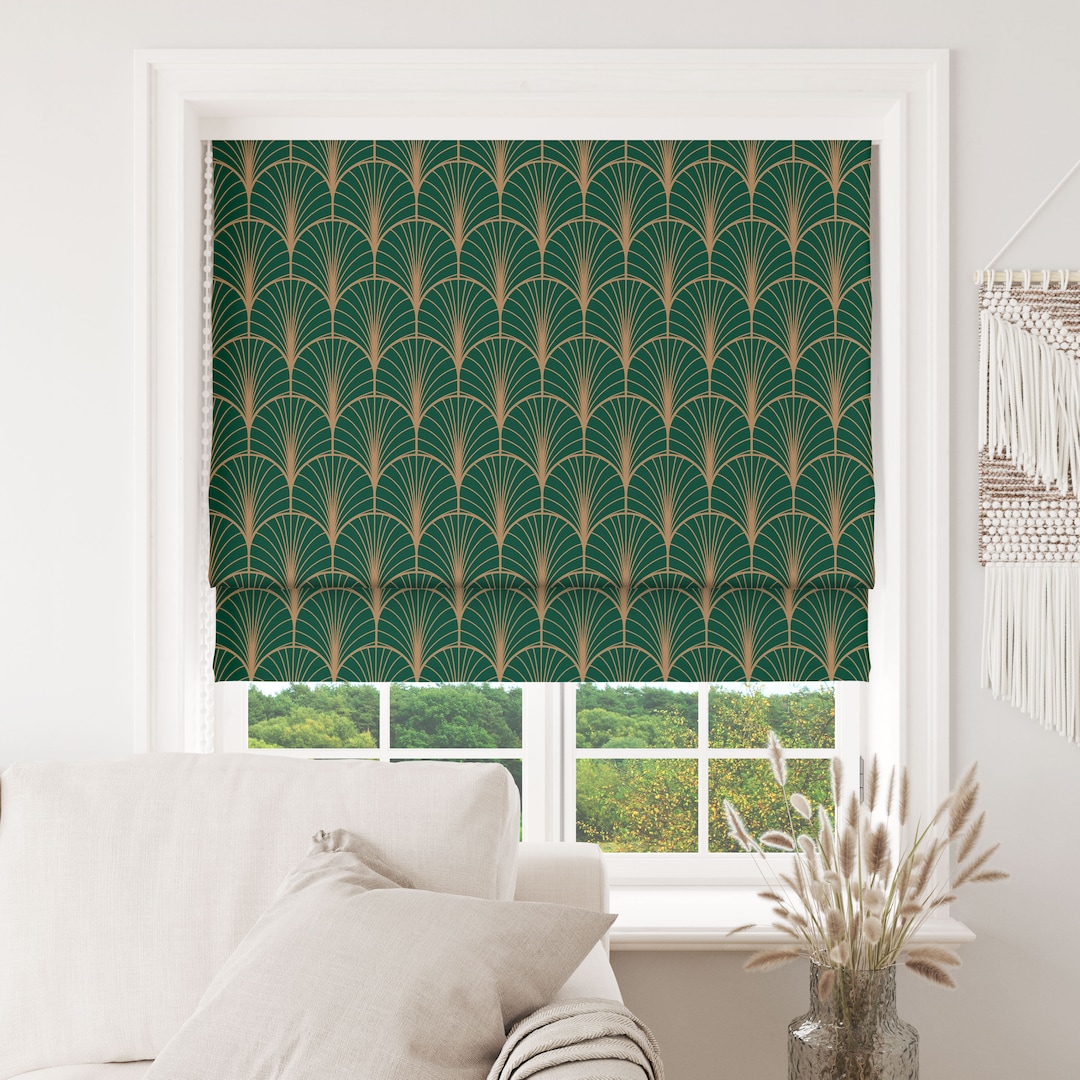 Green Roman Shades Luxury Pattern Kitchen Roller Blinds Etsy