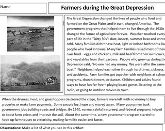 Farmers During the Great Depression Reading Activity