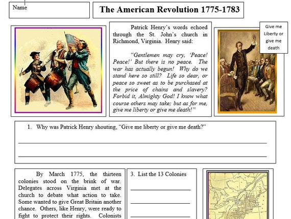 worksheets american revolution