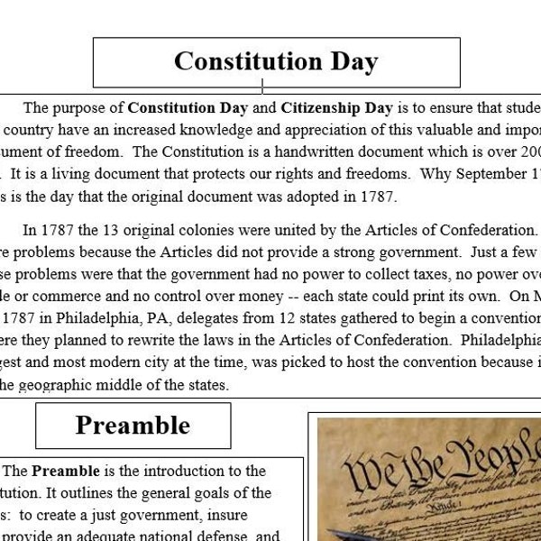 Constitution Day Reading Activity