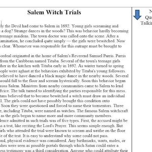 The Salem Witch Trials Reading Activity
